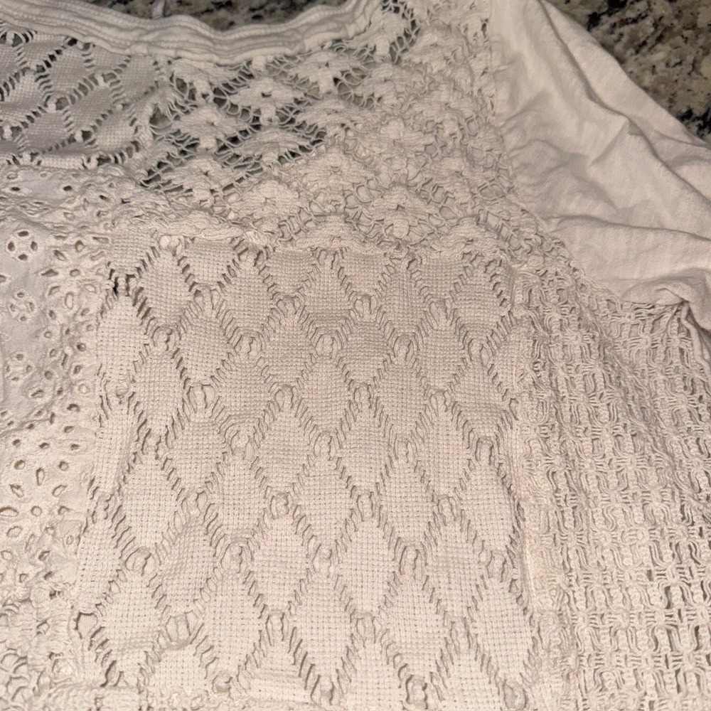 Free People Lace Back Long Sleeves Front Ivory Oatmeal Boho Coquette M Fairy